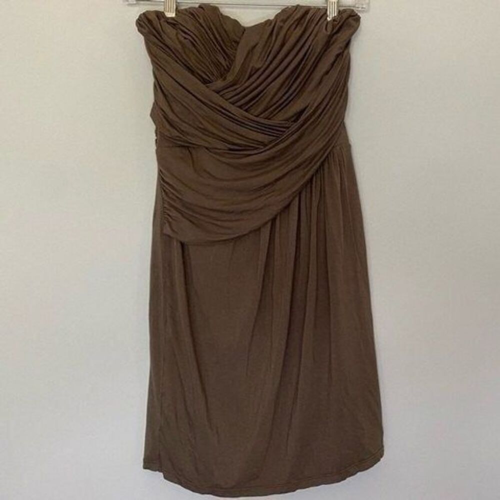 Express Small Strapless Dress Mini Sundress Brown Deep Olive Vacation Summer
